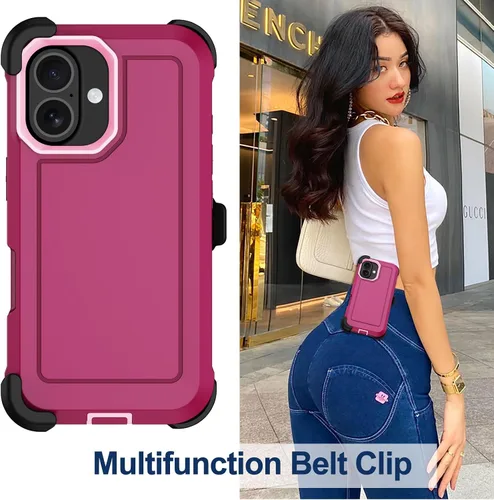 Vista 6 de Funda para iPhone 16 de 6.1 pulgadas con funda y clip para cinturón, 2 protectores de pantalla, resistente de uso pesado de grado militar, cuerpo