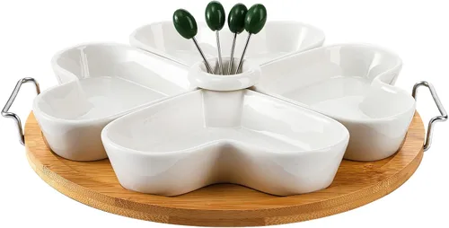 Vista 3 de ZEAYEA Bandeja para servir aperitivos de 11 pulgadas con soporte, plato de cerámica dividido para servir con palillos de comida para Navidad