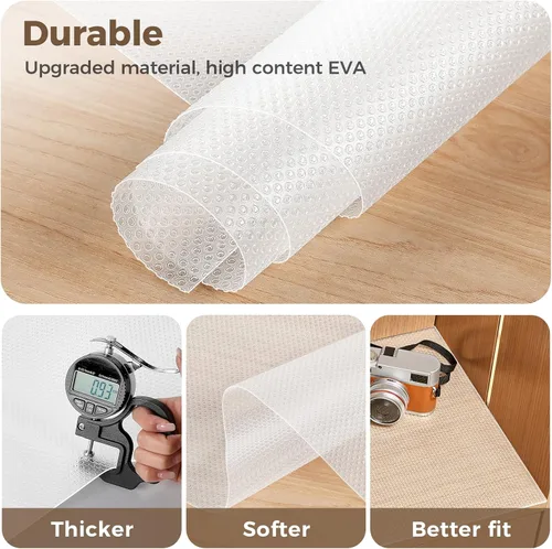 Vista 6 de Revestimiento de estante 100% EVA para gabinetes de cocina, forros de cajones de 10 x 240 pulgadas, antiadherentes, antideslizantes, papel