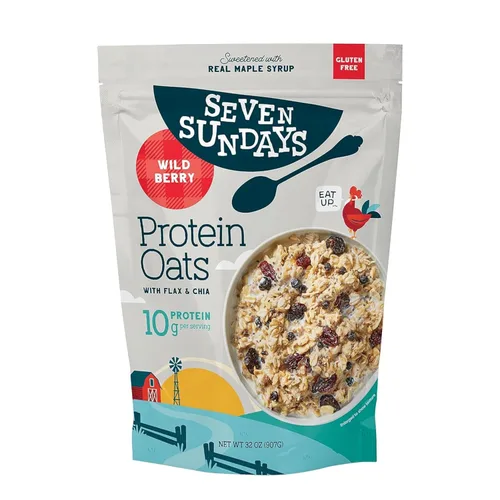 Vista 10 de Seven Sundays Avena proteica, manzana y canela, bolsa de 32 onzas (paquete de 4), avena sin gluten, 0.35 onzas de proteína reciclada, disfruta