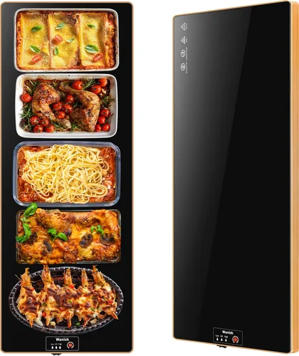 Vista 18 de Bandeja de calentamiento eléctrica, L, 22 x 14 pulgadas, alfombrilla de calentamiento de vidrio templado para alimentos, color negro Keep Food