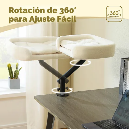 Vista 6 de PAWZ Road Cama de escritorio para gatos de interior, cama para gatos para escritorio soporta hasta 50 libras, rotación de 360° y ajustable Beige