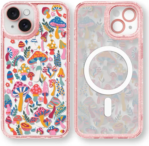 Vista 121 de Compatible para iPhone 13 Funda Bonita Estética - Funda para Teléfono Rosa con Purpurina con Protector de Cámara - Diseño de Cubierta