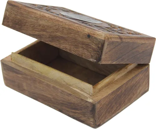 Vista 5 de Caja de almacenamiento de madera tallada a mano para joyería de chakras (garganta)