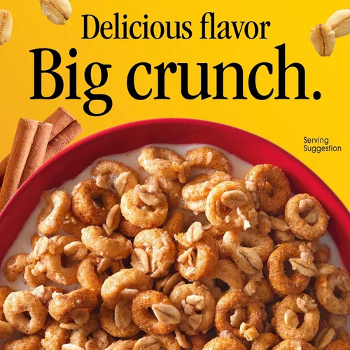 Vista 3 de Cheerios Oat Crunch Cinnamon Cereal de Desayuno, Hecho con Grano Entero, Tamaño Grande, 18.2 oz
