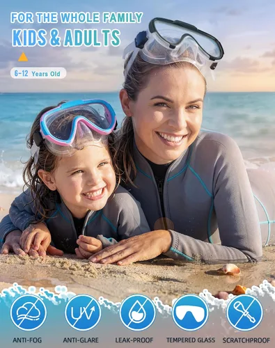 Vista 8 de Gafas de natación para adultos y niños, gafas de natación antivaho con cubierta para la nariz, sin fugas, máscara de buceo de esnórquel transparente