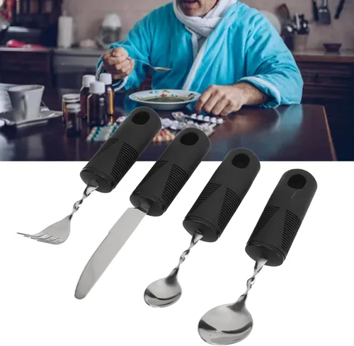 Vista 6 de Weighted Utensils, Arthritic Hands Adaptive Utensil Arthritic Aid Hand Tremor Spoon Fork Knife Eating Flatware for Parkinsons Patients
