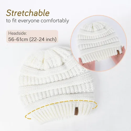 Vista 74 de FURTALK Gorro de invierno para mujer, con forro de satén, tejido trenzado, grueso, holgado, gorro cálido