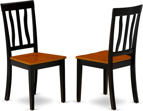 Vista 5 de East West Furniture ANTI3-BLK-W Juego de mesa y sillas de cocina de 3 piezas contiene una mesa de comedor redonda con pedestal y 2 sillas de asiento
