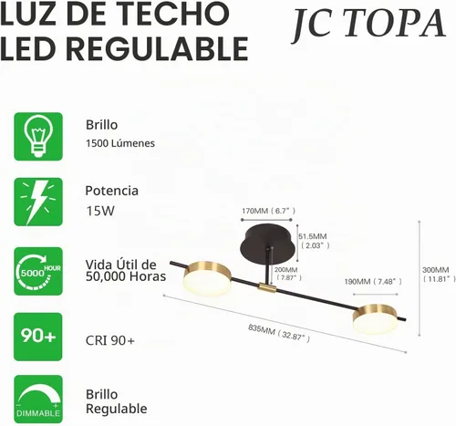 Vista 3 de Lámpara de techo moderna, 15 W, 2 luces, regulables, LED, luces de techo semiempotradas para comedor, cocina, sala de estar, dormitorio, oficina