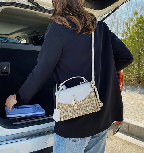 Vista 4 de Bolso cuadrado de paja para mujer, bolsos de playa de ratán para mujer, bolso cruzado de paja de verano, bolso de mano, bolso de hombro 2024