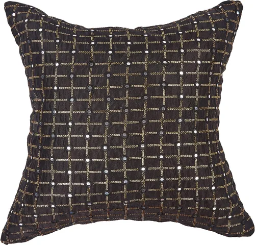 Vista 5 de Juego de 2 almohadas decorativas negras de 12 x 12 pulgadas, fundas de almohada pequeñas de seda para sofá, funda de cojín bordada con lentejuelas