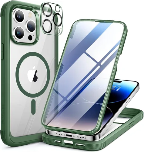 Vista 78 de Miracase - Funda magnética para iPhone 13 Pro Max de 6.7 pulgadas (compatible con MagSafe), transparente, completo, protector de pantalla de vidrio
