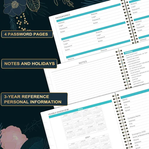 Vista 4 de Agenda mensual 2026 - Agenda/Calendario 2026, enero 2026 - diciembre 2026, 22.86 cm x 27.94 cm, Pestañas de meses, bolsillos dobles, encuadernación
