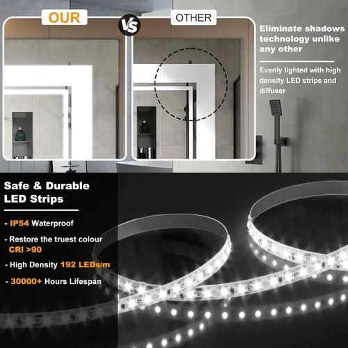 Vista 6 de Ratsamee Espejo de baño LED de 30x30 pulgadas con iluminación frontal y trasera (control independiente), espejo iluminado para pared de baño con 3