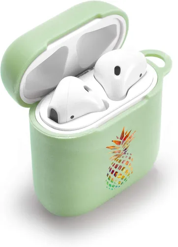 Vista 2 de Funda verde para AirPod 1 y 2 con llavero mosquetón + bolsa de almacenamiento, pintura colorida piña funda inalámbrica para auriculares inalámbricos