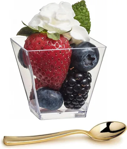 Vista 8 de Zappy elegante de 2 oz Square Mini tazas anteojos 2oz Claro, Tamaño Pequeño), diseño de cubeta de postre cuencos para aperitivos de postre