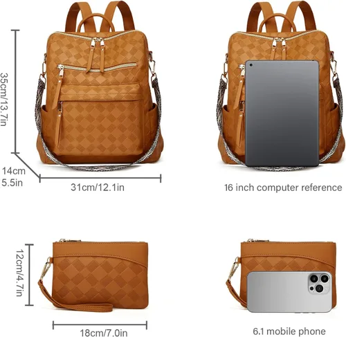 Vista 4 de Makes Bolso tipo mochila para mujer, de piel sintética, con diseño convertible, 2 piezas