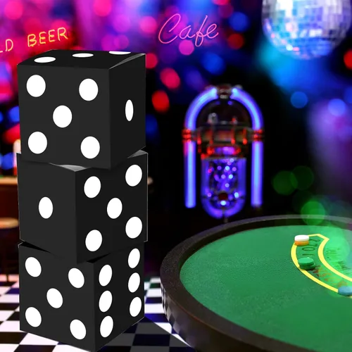 Vista 7 de Tinlade 6 cajas de dados de 11 pulgadas Jumbo Vegas Casino Decoración de fiesta temática Big Vegas Decoración gigante de mesa dados de cartón