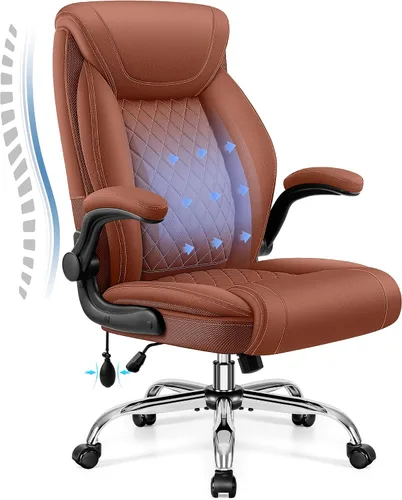 Vista 10 de BestGlory Silla de oficina ejecutiva con soporte lumbar, silla de escritorio ergonómica grande y alta, silla de cuero cómoda con respaldo alto