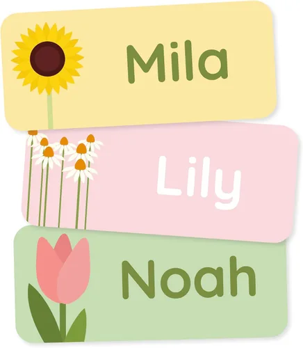 Vista 8 de Etiquetas de nombre personalizadas para niños (60) – Adhesivos personalizados impermeables y duraderos para ropa, guardería, oficina y suministros
