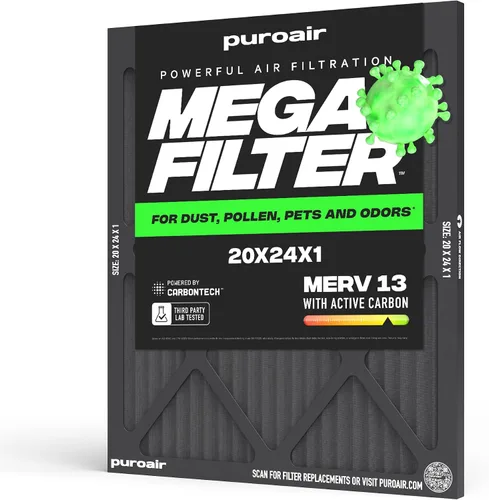 Vista 39 de PuroAir Filtro Mega - Filtro de aire de 12x12x1 MERV 13 para el hogar con carbón activado - Filtros alérgenos, caspa de mascotas, humo, polvo