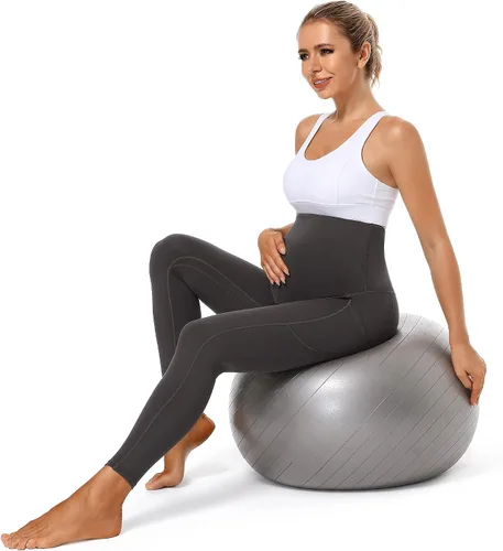 Vista 7 de Foucome Leggings de maternidad para mujer con bolsillos sobre el vientre, leggings de entrenamiento para yoga, pantalones de trabajo activo