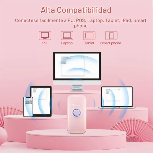 Vista 5 de Eyoyo - Mini escáner de código de barras Bluetooth portátil 1D inalámbrico, color rosa