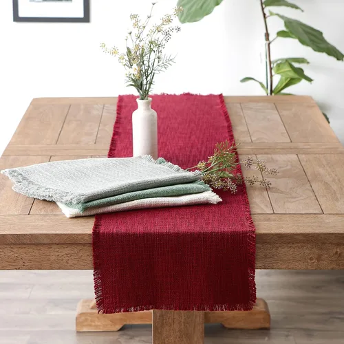 Vista 6 de DII Colección de mesa de lino, lavable a máquina, camino de mesa, 14.5x72, arándano