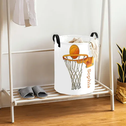 Vista 4 de Cesta de baloncesto personalizada con nombre y texto, impermeable, para dormitorio, sala de estar, cesta de almacenamiento