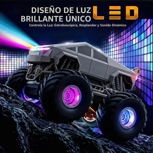 Vista 3 de BEZGAR 1:20 4WD RC Cyber Style Truck con rotación de 360° y luces (gris)
