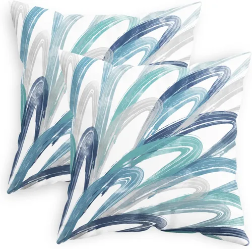 Vista 22 de CaliTime Juego de 2 fundas de almohada decorativas de vellón de dos tonos con plumas abstractas para sofá, cama, decoración de casa rural, 16 x 16