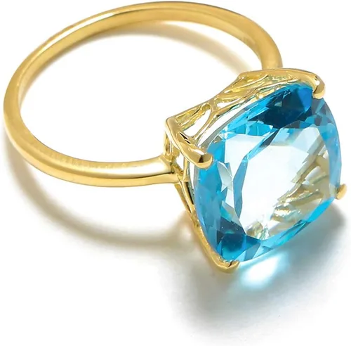 Vista 5 de YoTreasure Anillo audaz de oro amarillo sólido de 10 quilates con topacio azul cielo