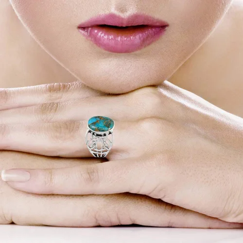 Vista 2 de Anillo de plata de ley con turquesa auténtica (color seleccionado)