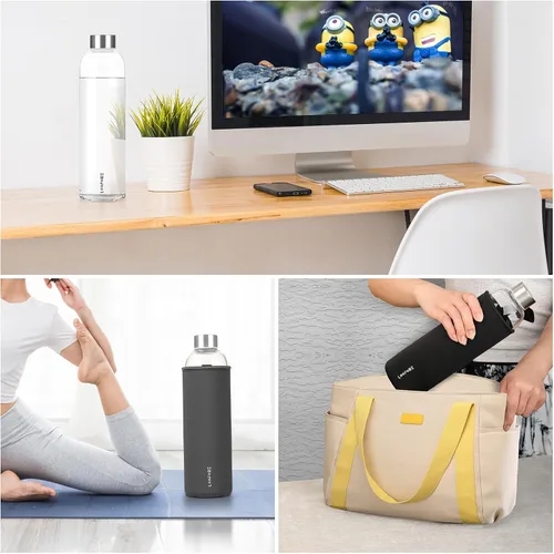 Vista 7 de Botellas de agua de vidrio de 32 oz, 1 litro / 1000ml botellas de vidrio para beber con tapas, botella de agua reutilizable grande de borosilicato
