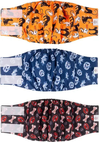 Vista 63 de CuteBone - Pañales lavables para perro macho, banda abdominal, paquete de 3 unidades, color negro, modelo DM54XS