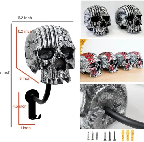 Vista 3 de Soporte para casco, soporte para casco de calavera, soporte de pared para casco con 2 ganchos, colgador de casco para abrigos, gorras, béisbol