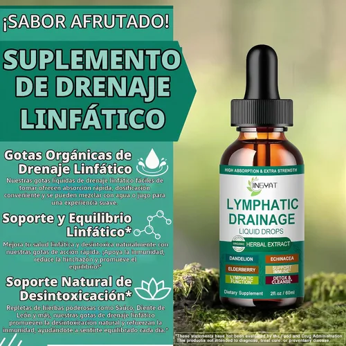 Vista 5 de Gotas de drenaje linfático orgánico Suplemento de drenaje linfático 17 en 1 Equinácea, saúco, diente de león Drenaje linfático liposomal