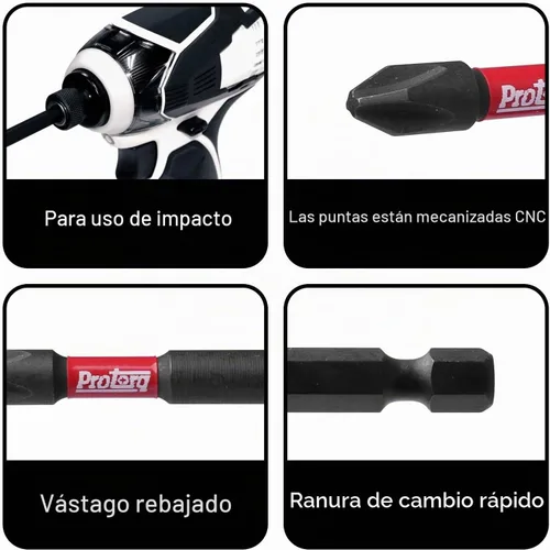 Vista 4 de Protorq Juego de brocas de impacto con clip, T10-T40 TORX, 10 piezas, 2 pulgadas de longitud, resistencia industrial, vástago hexagonal de 1/4