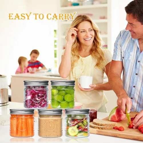 Vista 7 de Tarros de vidrio de 16 onzas con tapas, paquete de 12 tarros Mason de boca ancha Vintage Glass Pint Jars for Overnight Oats, Jam, Pickling, Meal