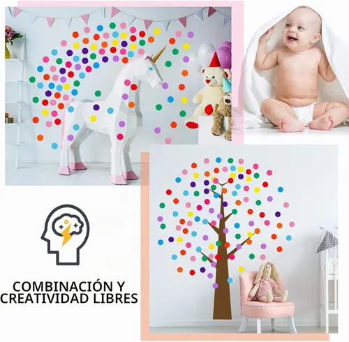 Vista 6 de Zonon - 240 calcomanías de pared de lunares de colores de 2 pulgadas, color Color sólido