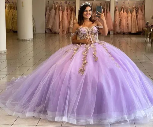 Vista 5 de Zhangyo CXL049 - Vestidos de quinceañera de lentejuelas brillantes con hombros descubiertos y tren, vestido de baile de tul hinchado de princesa