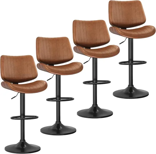 Vista 26 de YaFiti Taburetes de bar ajustables, modernas sillas giratorias de piel sintética con respaldo, taburetes de isla de cocina sin brazos, color negro