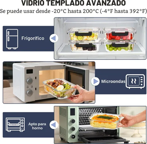 Vista 3 de HOTEC Recipiente de vidrio de almacenamiento de alimentos de 35 onzas, recipientes herméticos de vidrio para almuerzo y frutas con tapas, apto