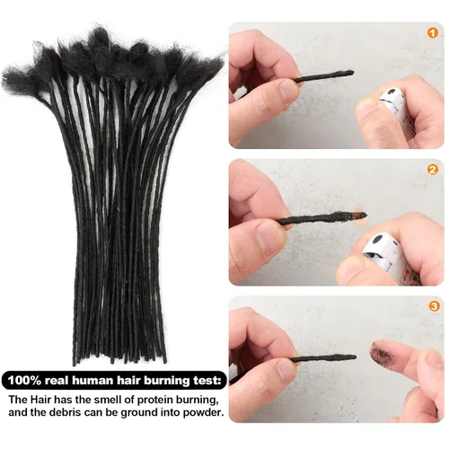 Vista 4 de Extensiones de rastas de cabello humano Cypsin de 6 pulgadas, 60 hebras, 0.2 cm de ancho, 100% cabello humano, extensiones de rastas permanentes