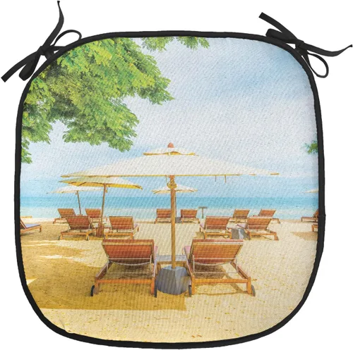 Vista 88 de Lunarable Cojín para silla costera, diván del desierto, descanso solitario, vacaciones, tropical, resort playa, ocio, asiento acolchado para cocina