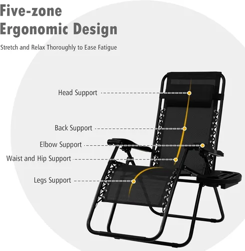 Vista 9 de Tangkula Zero Gravity - Silla plegable para patio, reclinable, ajustable, con soporte para tazas, reposabrazos anchos para patio, jardín, piscina