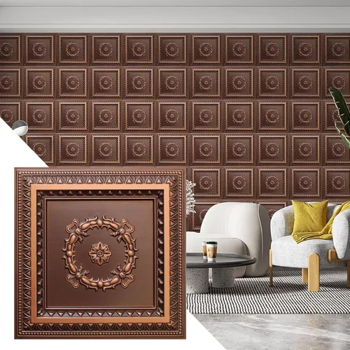 Vista 8 de Dundee Deco Pegamento de latón antiguo tradicional rústico para colocar o colocar, panel de techo decorativo 3D de PVC, 2 pies x 2 pies