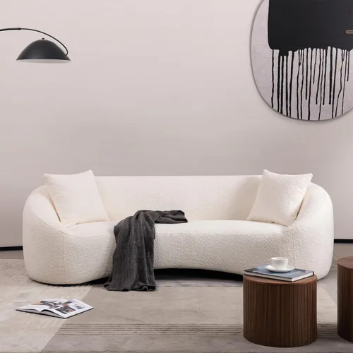 Vista 8 de Sofá curvado de 93.31 pulgadas, sofá de lujo de 3 plazas con 2 almohadas, marco de madera maciza, sofás modernos para sala de estar, apartamento