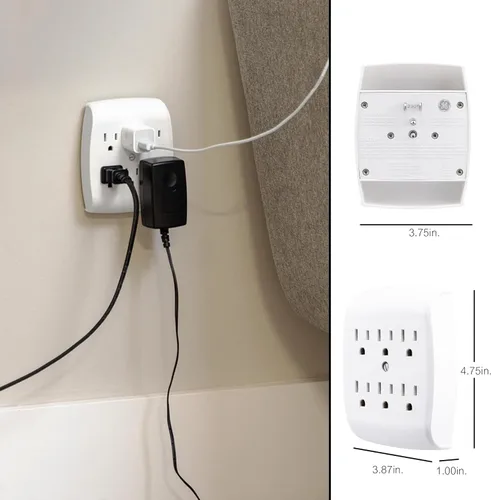 Vista 7 de GE 6-Outlet Extender Wall Tap, Grounded Adapter, Outlet Splitter, Charging Station, 3-Prong, Plug Adapter, Secure Install, Cruise Essentials, ETL